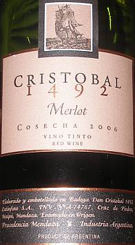 Cristobal 1492 Merlot Cosecha
